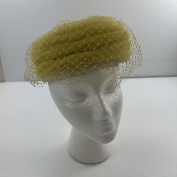 Vintage Yellow Veil Pillbox Hat Fascinator Church Derby Tea Party Mid Century main image 10